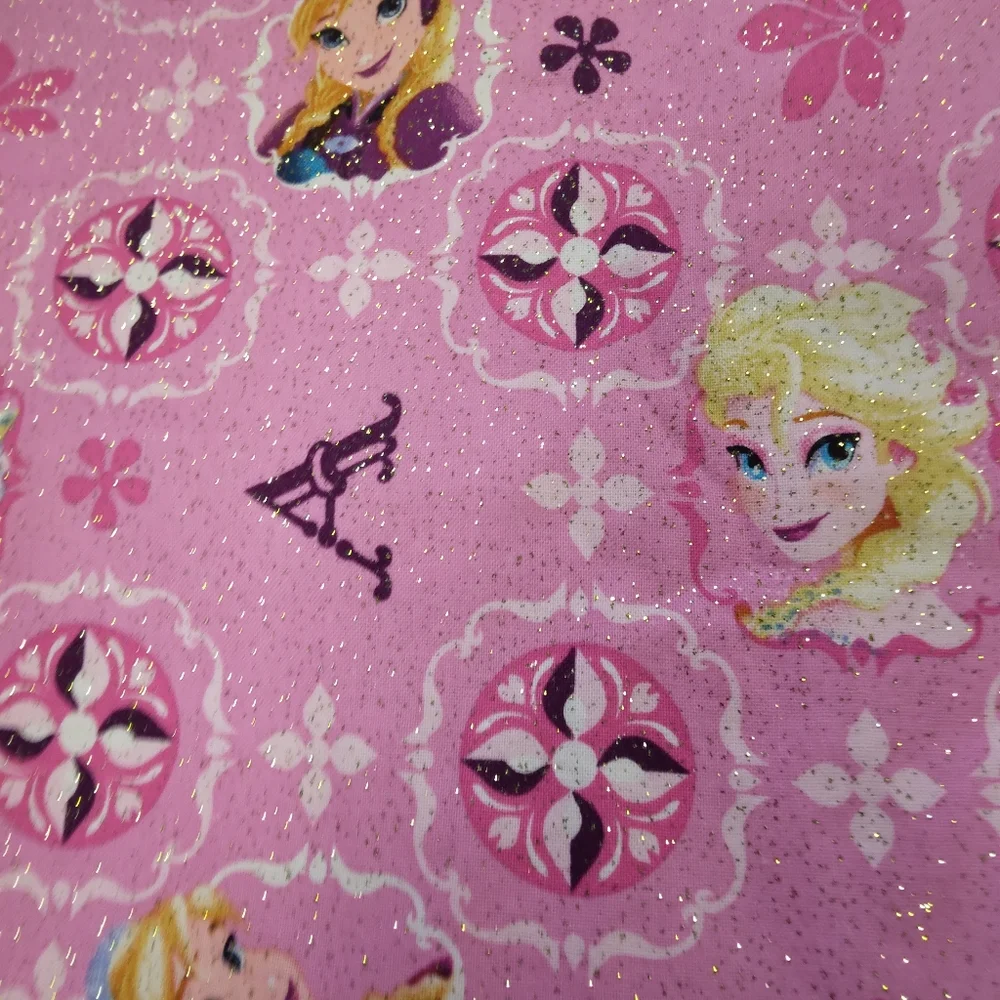 FABRIC Disney Frozen Fabric, Elsa & Ana Patch On Glitter Pink, 2.5 Yards
